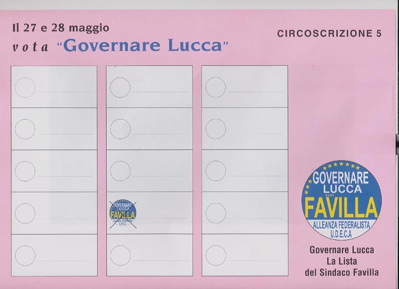 facsimile scheda elettorale Circoscrizione n.5