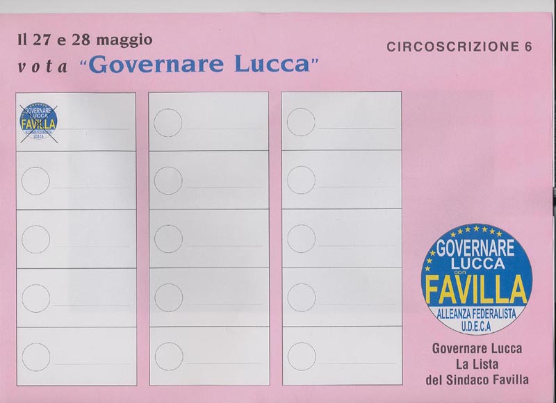 facsimile scheda elettorale Circoscrizione n.6