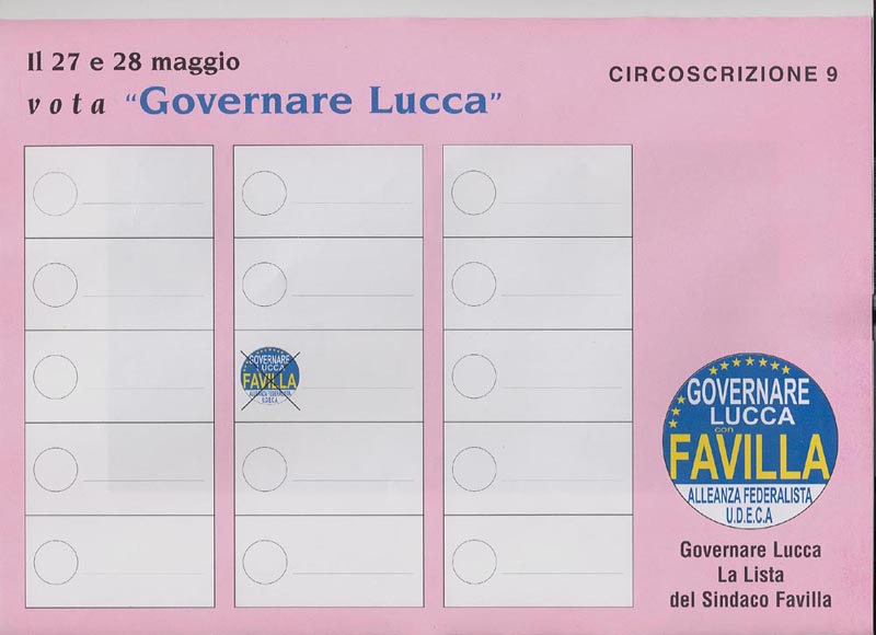 facsimile scheda elettorale Circoscrizione n.9